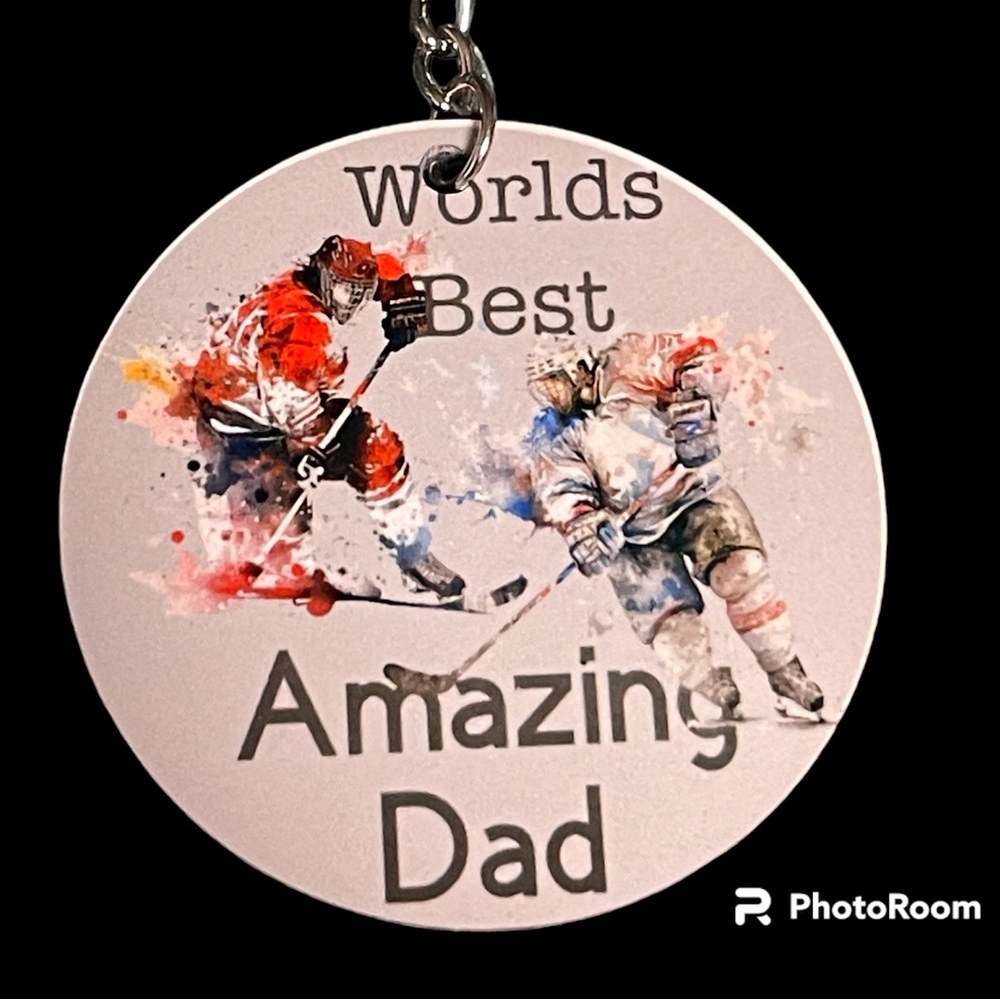 Dad Keychain Worlds Best Amazing Dad Hockey